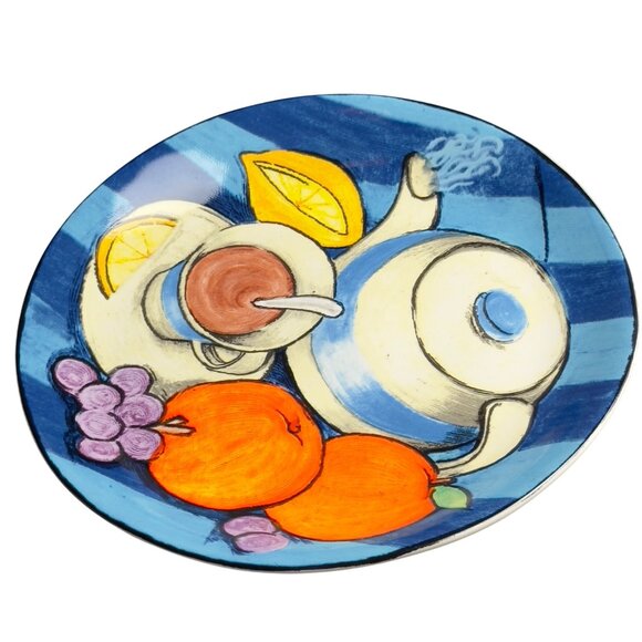 Misono TeaTime '93 4912 Plate Fruit & Teapot Design 11” Dia. Microwave Safe - Picture 5 of 10